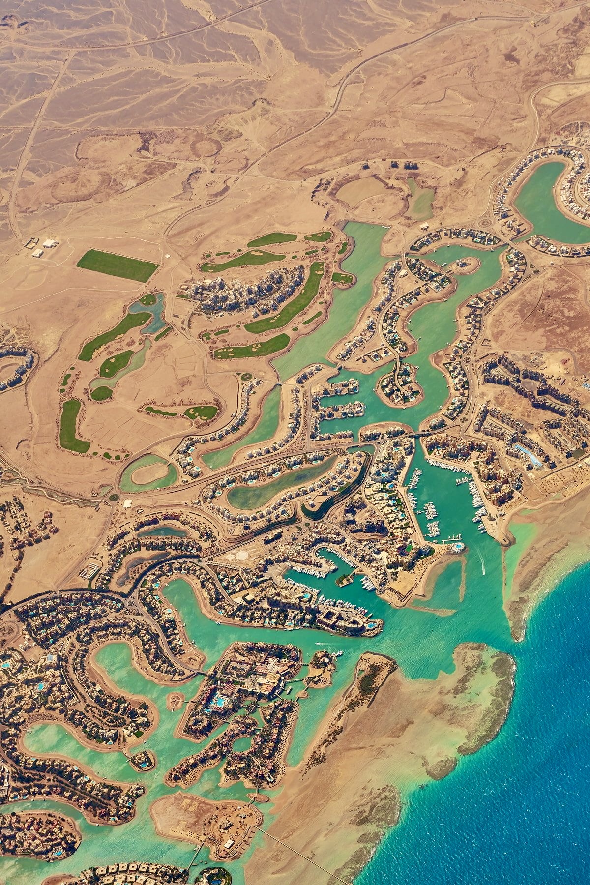 Luxury resort hotels on the Red Sea coast in Hurghada, Egypt